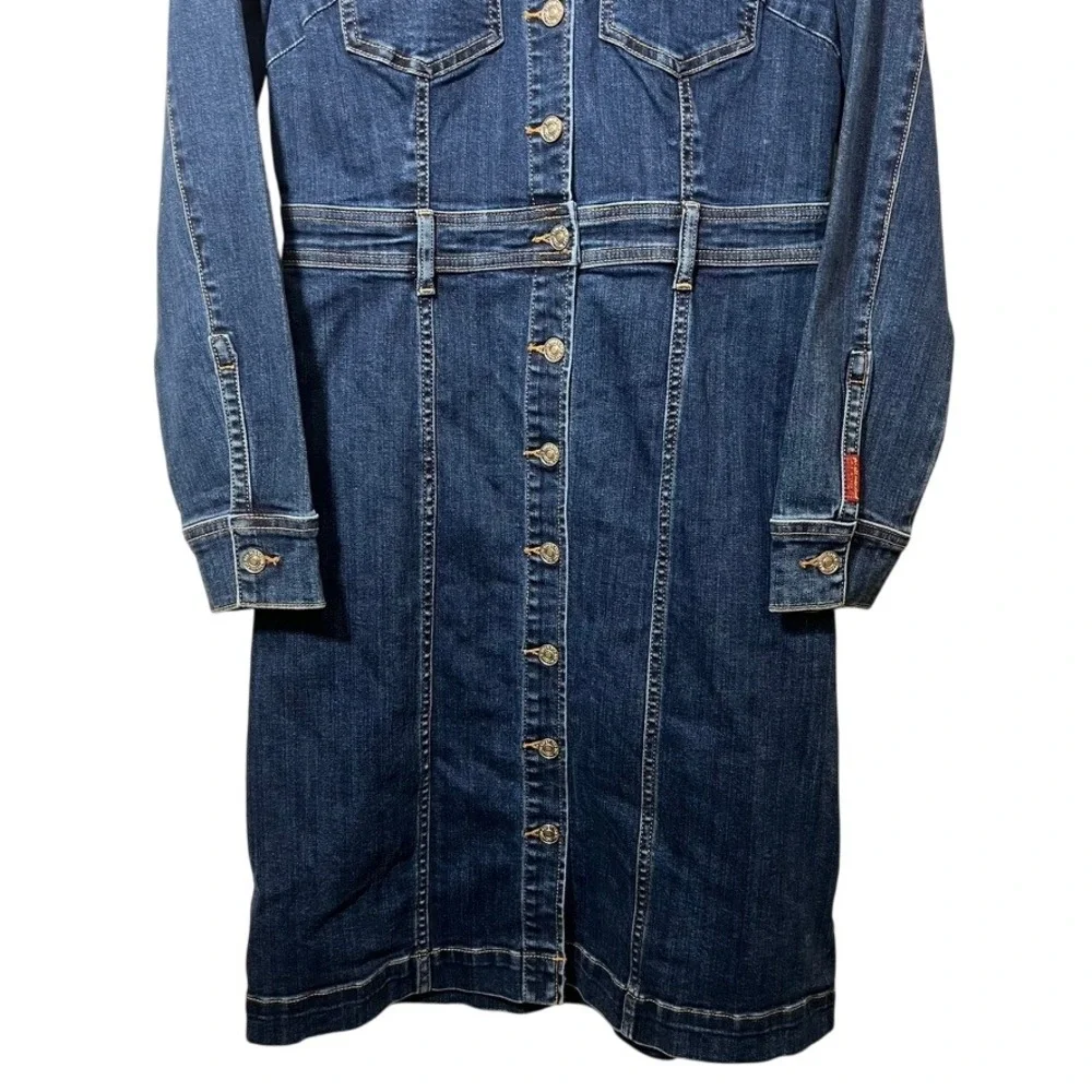 7 For All Mankind Denim Shirt Dress M Lapis Long Sleeve Button Front Y2K Western